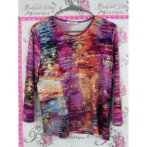 Tanjay long sleeve  Multi-Color Metallic Accent Long Sleeve Top - Pink/Purple